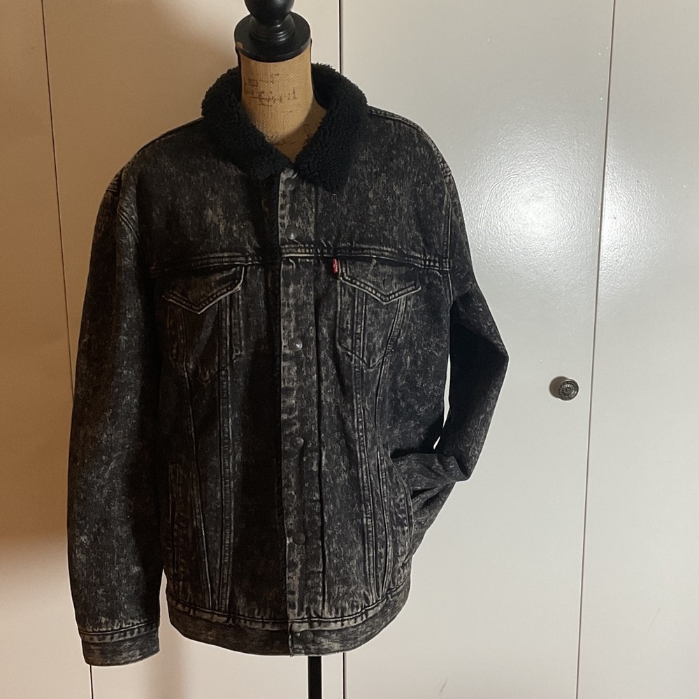Levi's Black Acid Wash Denim Jacket with Sherpa Collar